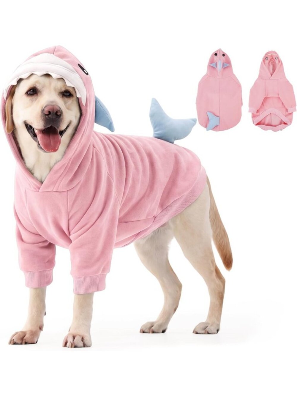 Adorable Pink Shark Dog Costume Hoodie for Halloween - Size Large, Cute Pet